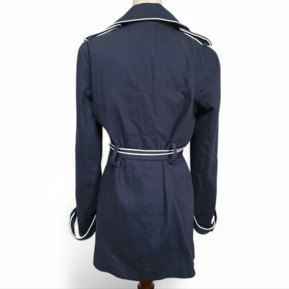Studio JPR Navy Trench Coat with White Trim Size S - Picture 4 of 9